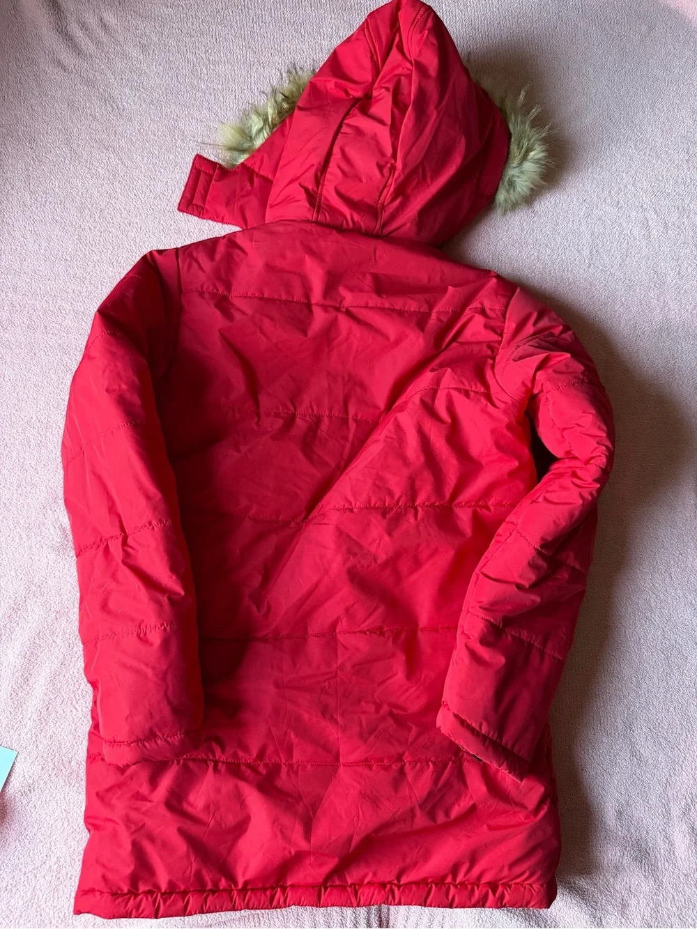 Children's Red Faux-Fur Trim Hooded Coat